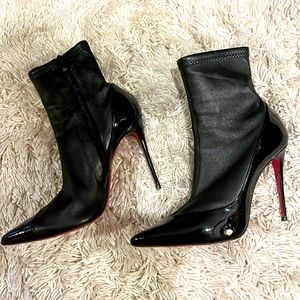 Christian Louboutin booties. Authentic Black leather & patent leather. 4” heels.